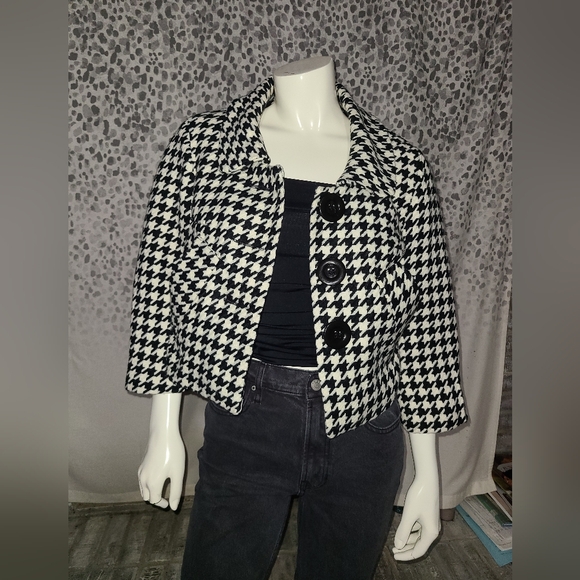 Last Kiss Cropped Sleeve Houndstooth Blazer Women's Size Small - Picture 9 of 10